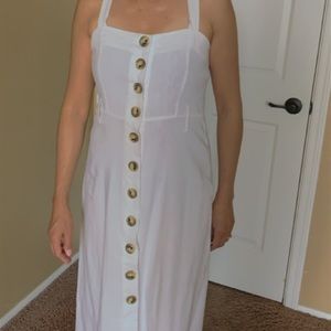 White Button Up Knee-Length Dress Linen